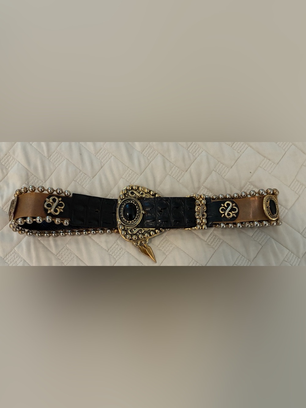 Ornate Heavy Gold Mesh & Leather Handmade Vintage Belt ,NANN Made in Italy 🇮🇹 S